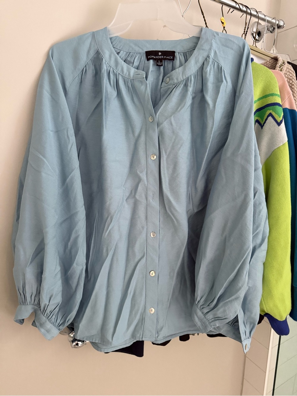 Pomander place Women's Light Blue Button-Front Blouse